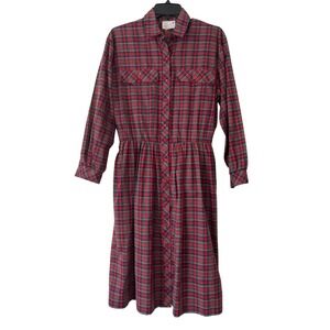 Vintage Serbin Marianne Red Plaid Button Frt Shirt Dress Pockets USA lightweight